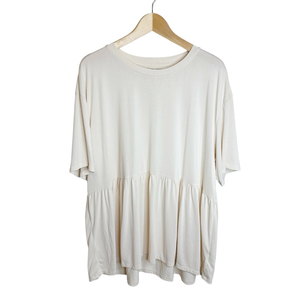 American Eagle Outfitters Cream Peplum Short Sleeve Top